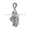 Rainbow Moonstone And Swiss Blue Topaz 925 Solid Silver Pendant